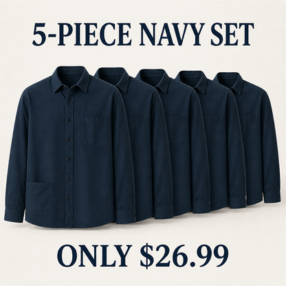 FINAL CLEARANCE - 10-Pack Only $36.99 - Men's Relaxed Long-Sleeve Two-Pocket Button-Front Overshirt