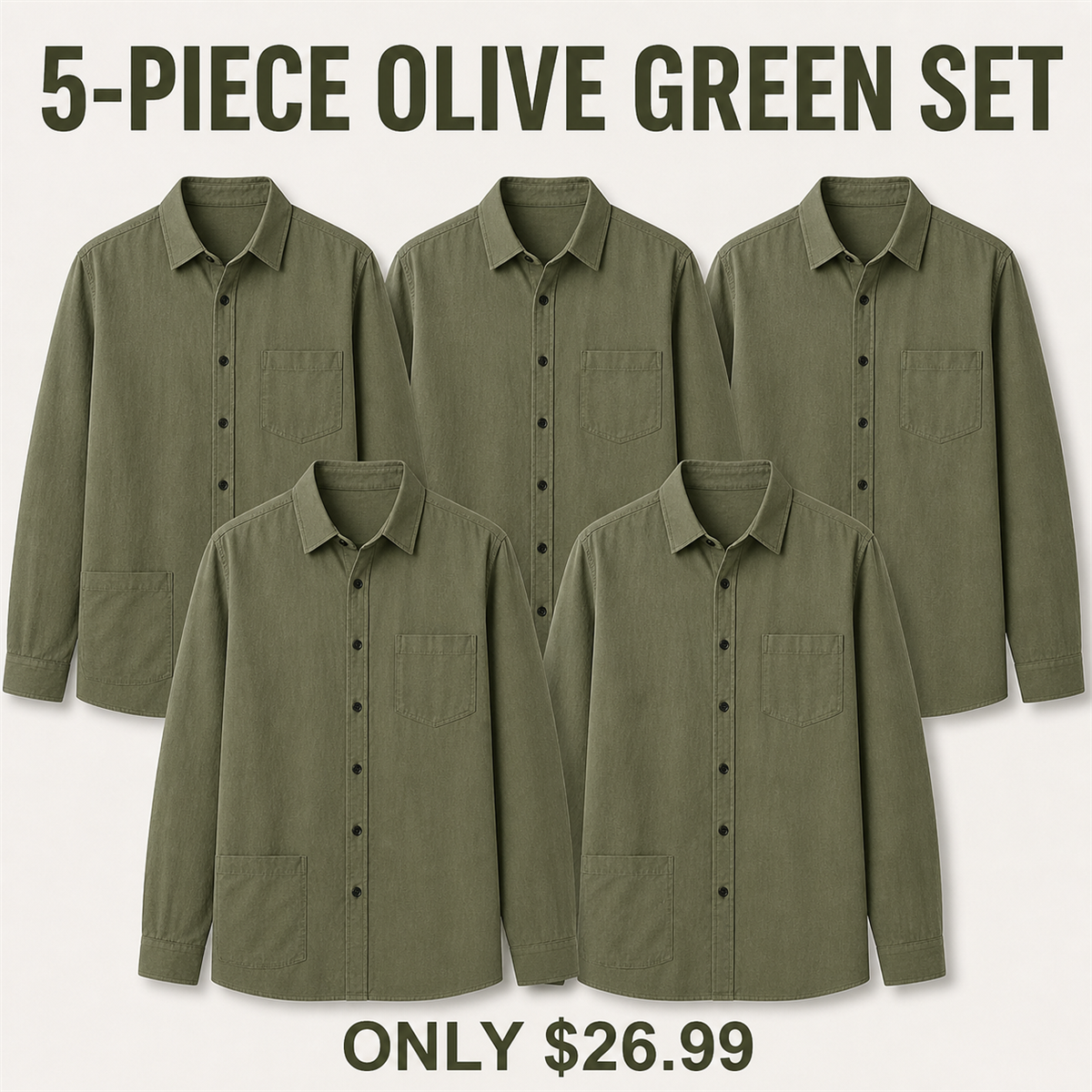 FINAL CLEARANCE - 10-Pack Only $36.99 - Men's Relaxed Long-Sleeve Two-Pocket Button-Front Overshirt