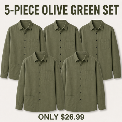 FINAL CLEARANCE - 10-Pack Only $36.99 - Men's Relaxed Long-Sleeve Two-Pocket Button-Front Overshirt