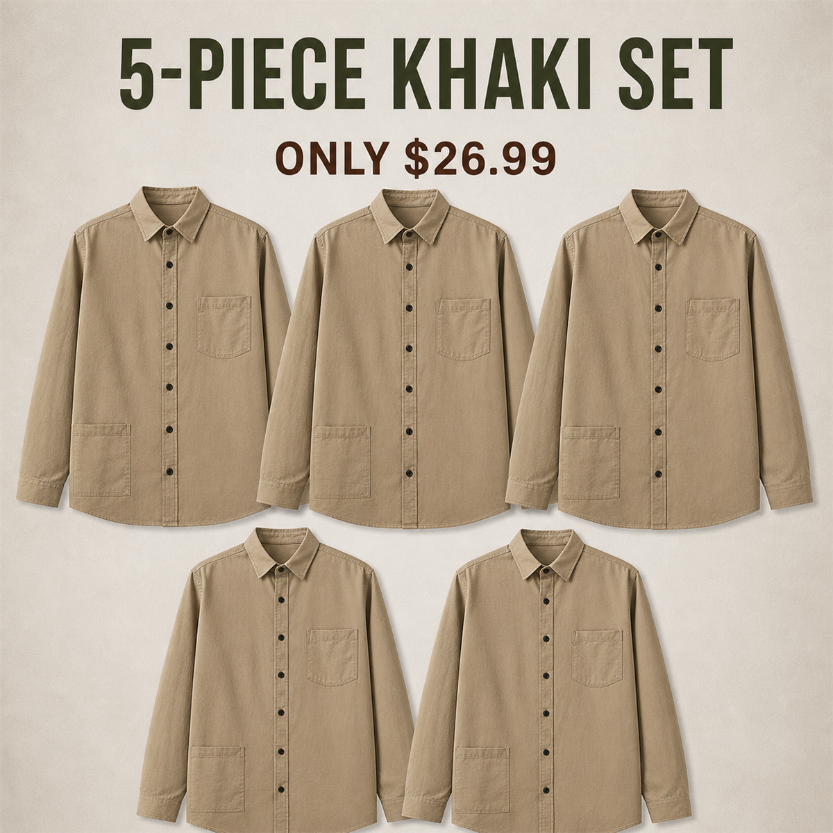 FINAL CLEARANCE - 10-Pack Only $36.99 - Men's Relaxed Long-Sleeve Two-Pocket Button-Front Overshirt