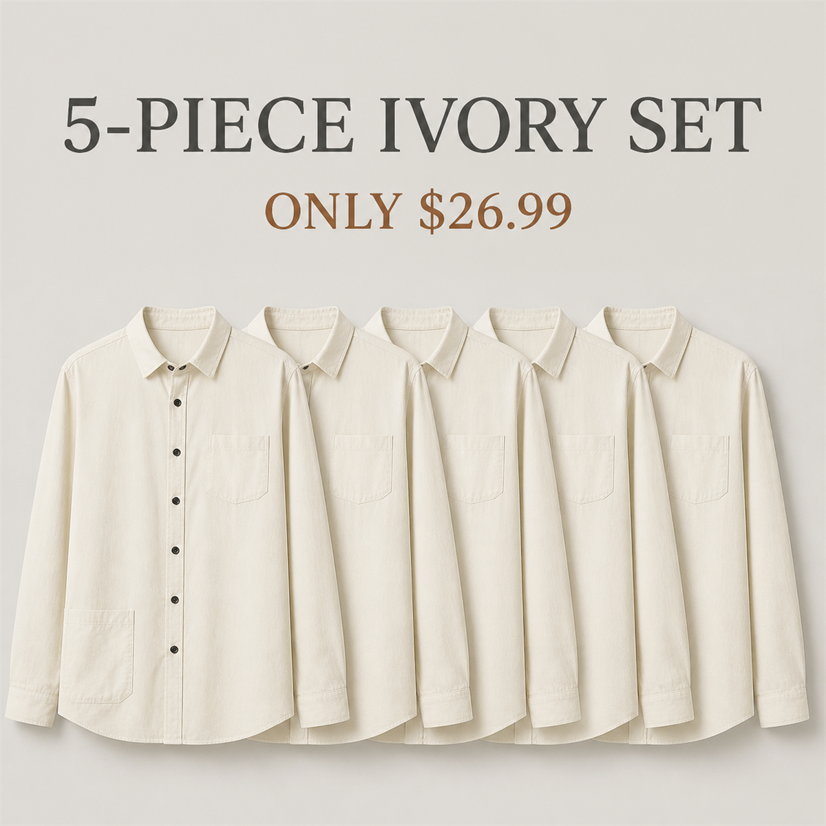 FINAL CLEARANCE - 10-Pack Only $36.99 - Men's Relaxed Long-Sleeve Two-Pocket Button-Front Overshirt