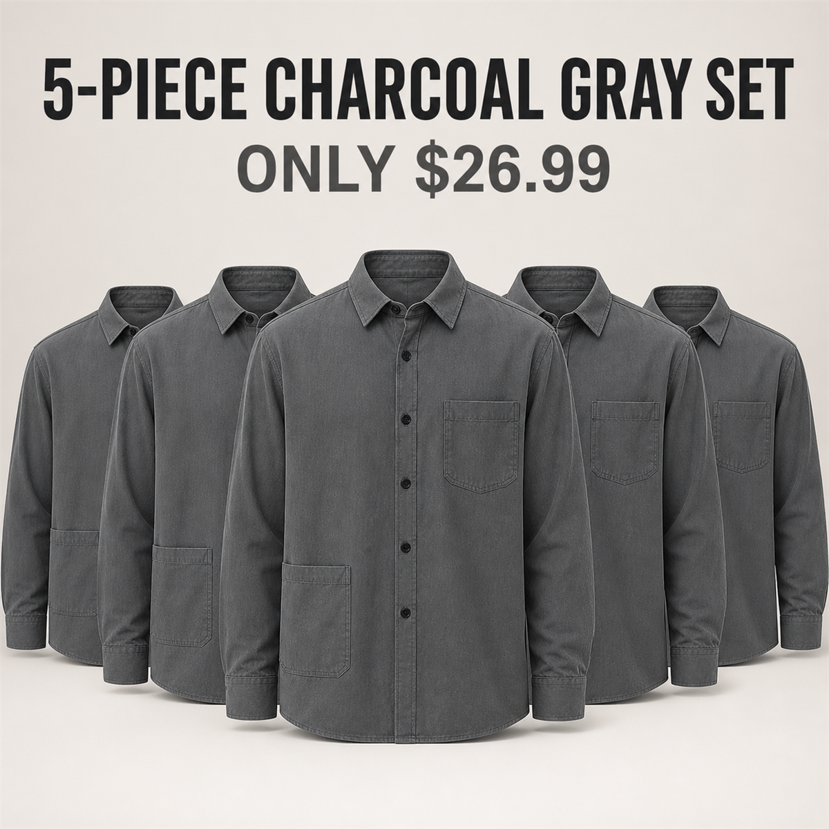 FINAL CLEARANCE - 10-Pack Only $36.99 - Men's Relaxed Long-Sleeve Two-Pocket Button-Front Overshirt