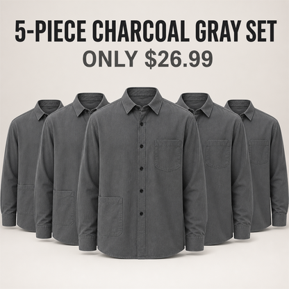 FINAL CLEARANCE - 10-Pack Only $36.99 - Men's Relaxed Long-Sleeve Two-Pocket Button-Front Overshirt