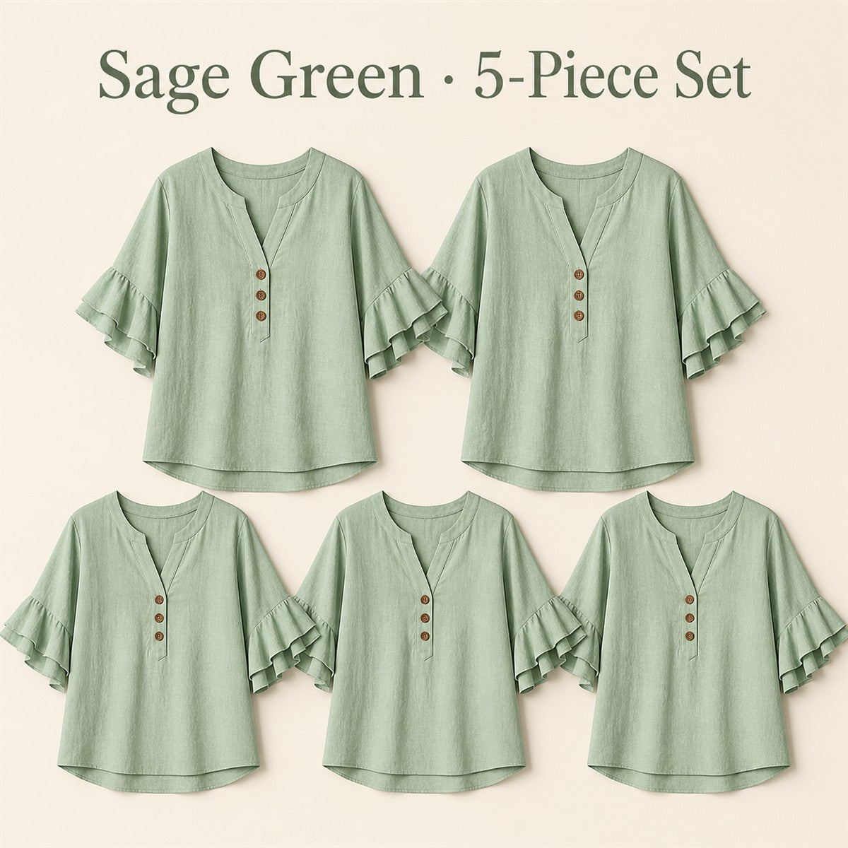 FINAL CLEARANCE - 10-Pack Only $37.99 - Women's Textured Split-Neck Button Flutter-Sleeve Top