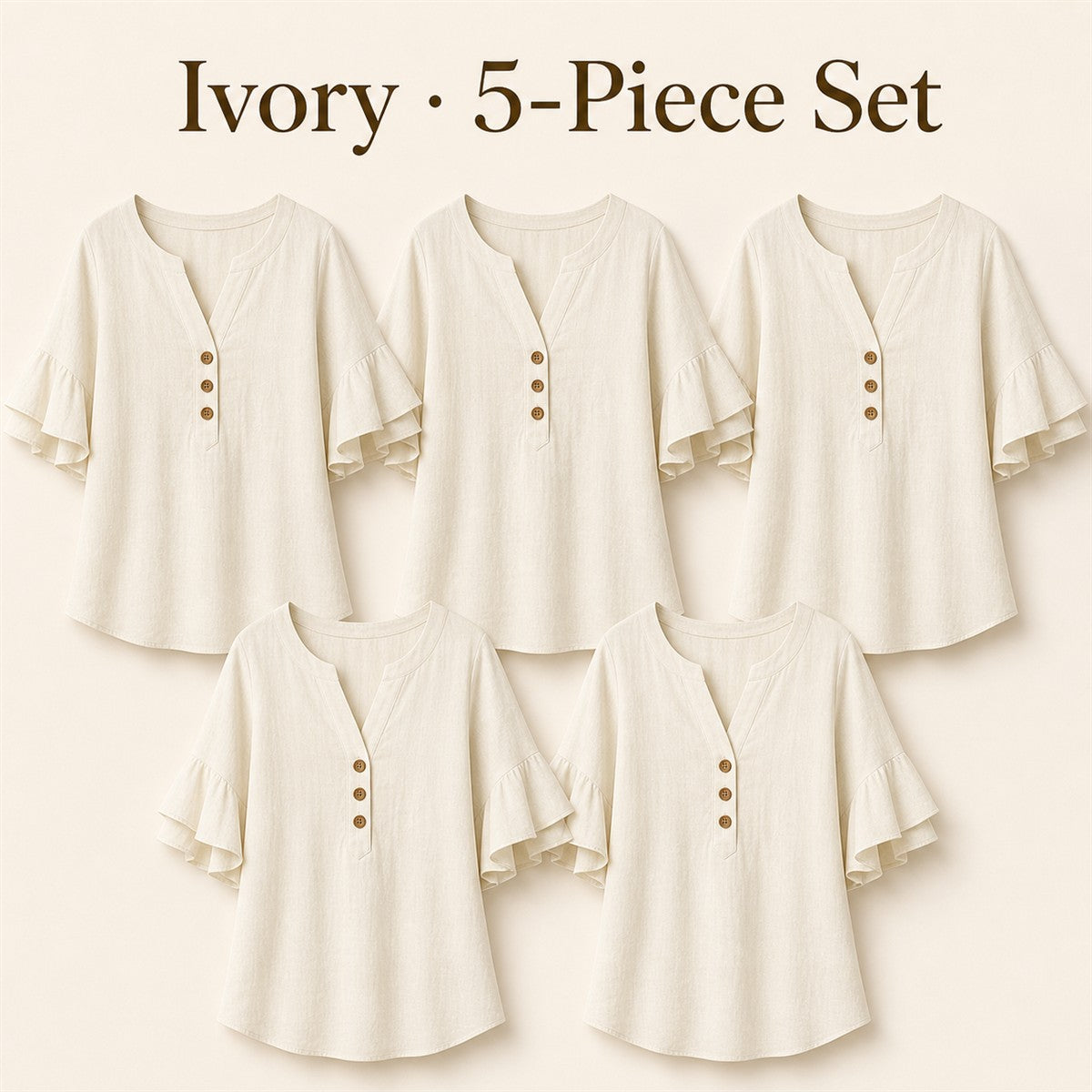 FINAL CLEARANCE - 10-Pack Only $37.99 - Women's Textured Split-Neck Button Flutter-Sleeve Top