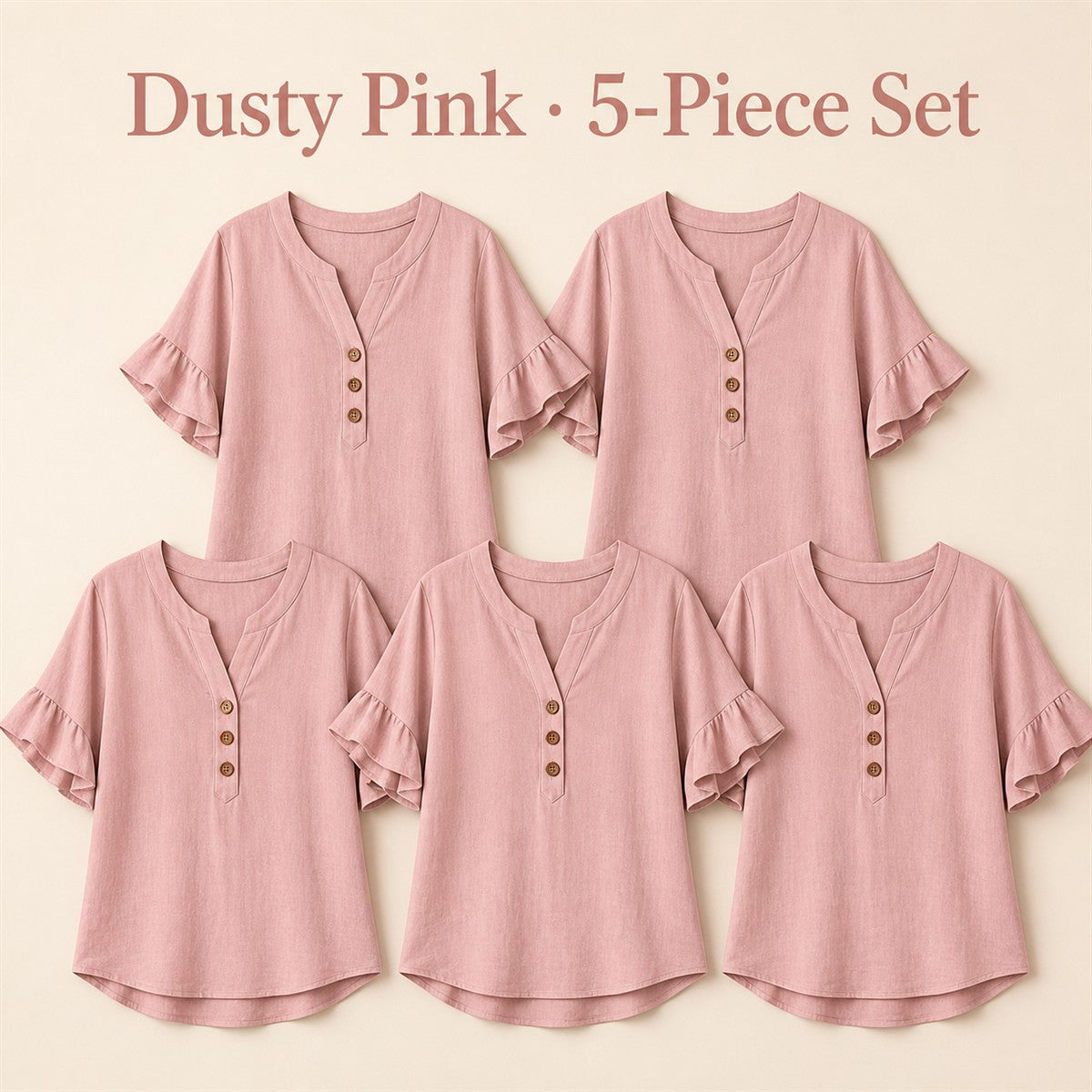 FINAL CLEARANCE - 10-Pack Only $37.99 - Women's Textured Split-Neck Button Flutter-Sleeve Top