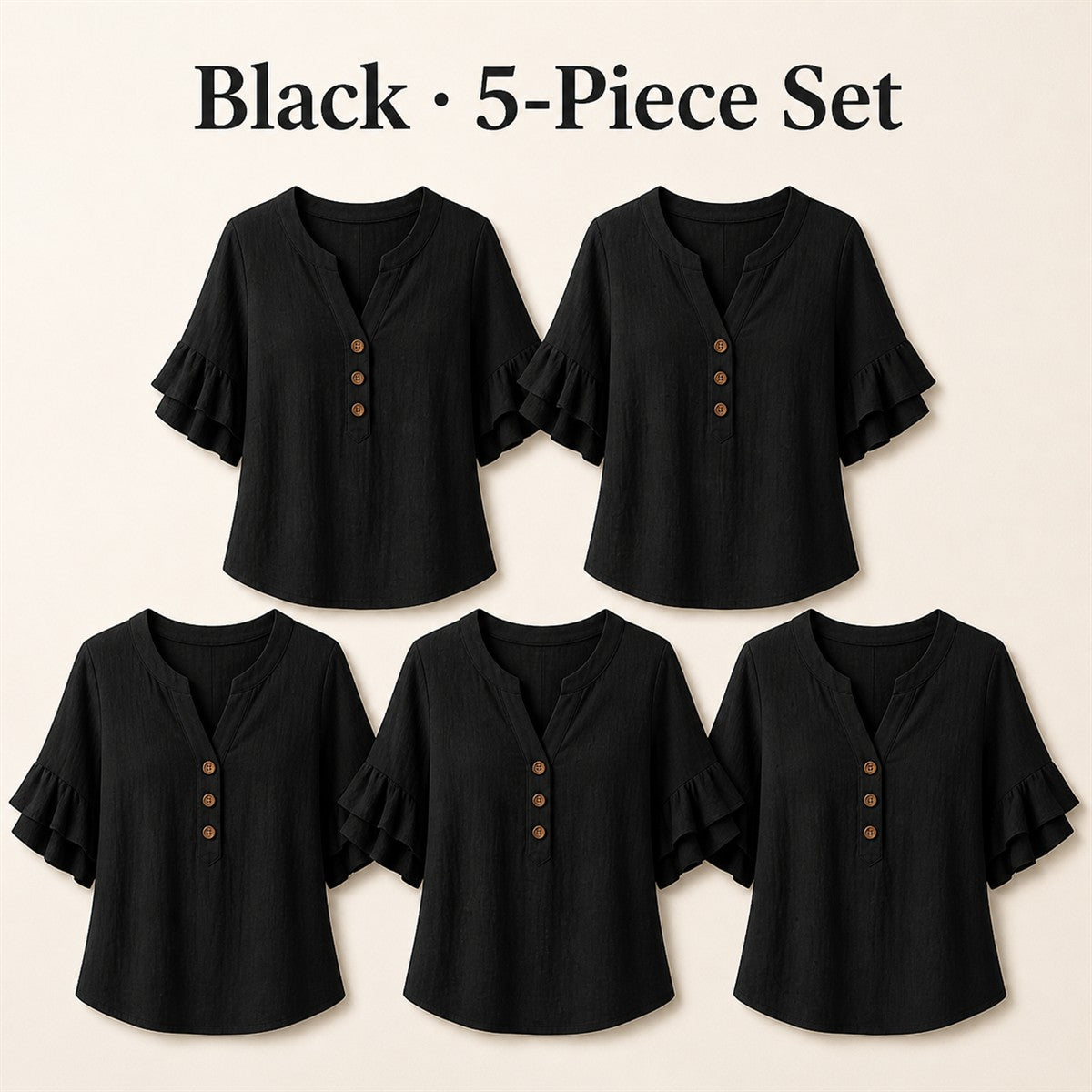 FINAL CLEARANCE - 10-Pack Only $37.99 - Women's Textured Split-Neck Button Flutter-Sleeve Top