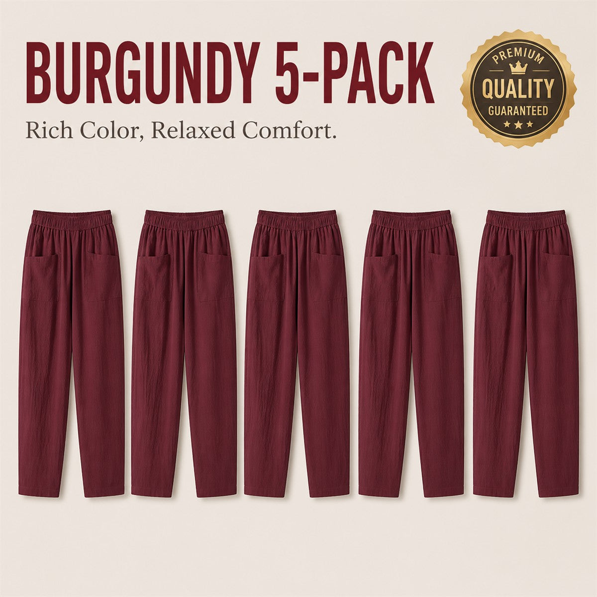 FINAL CLEARANCE - 10-Pack Only $38.99 - Women's Relaxed Elastic-Waist Tapered Pants with Patch Pockets
