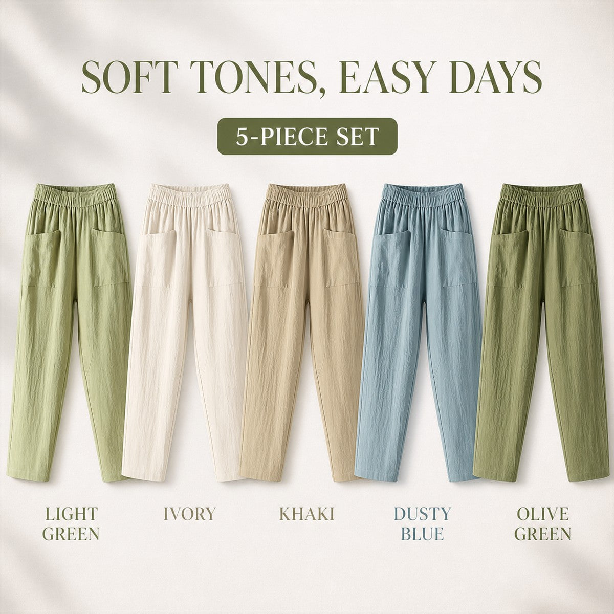 FINAL CLEARANCE - 10-Pack Only $38.99 - Women's Relaxed Elastic-Waist Tapered Pants with Patch Pockets