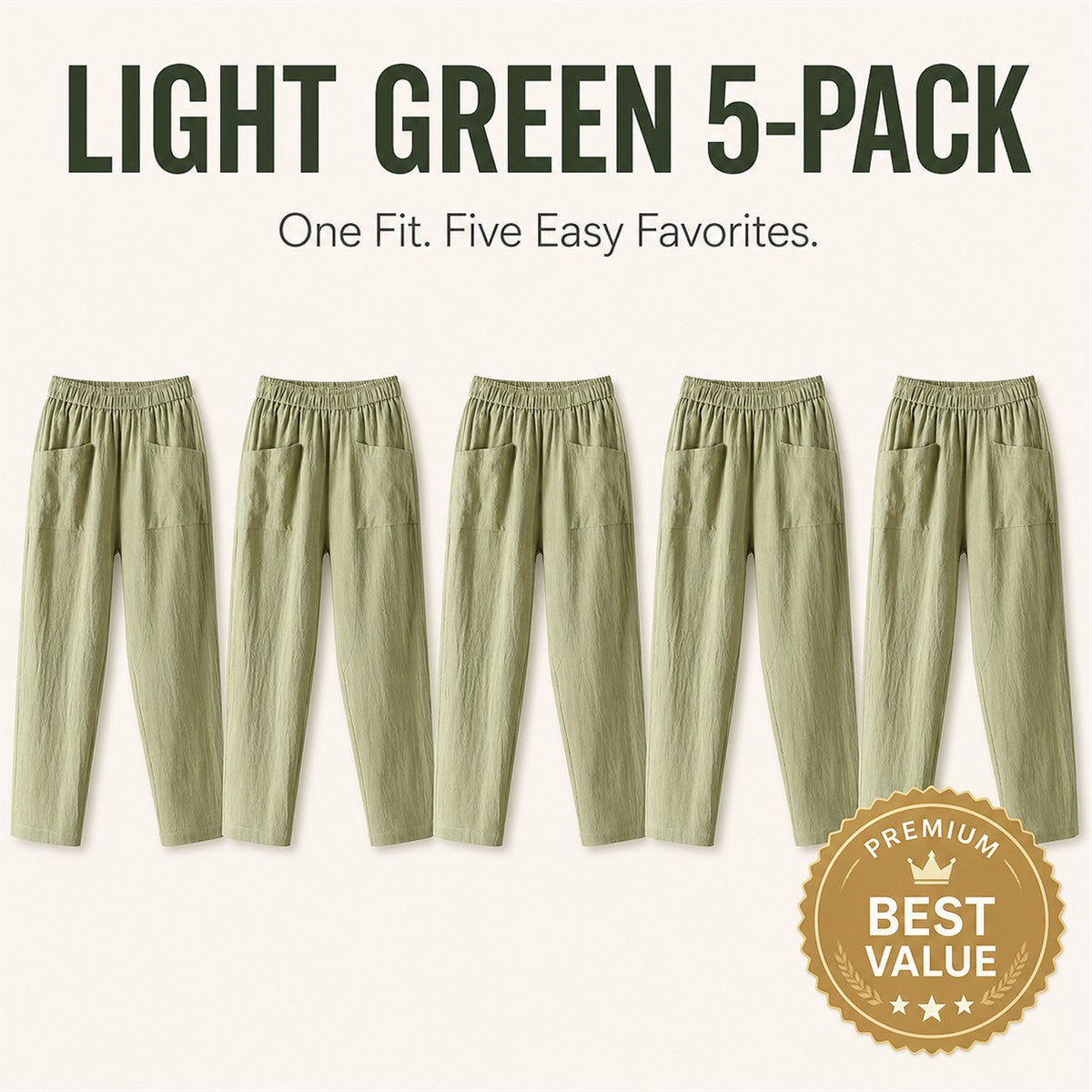 FINAL CLEARANCE - 10-Pack Only $38.99 - Women's Relaxed Elastic-Waist Tapered Pants with Patch Pockets