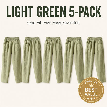 FINAL CLEARANCE - 10-Pack Only $38.99 - Women's Relaxed Elastic-Waist Tapered Pants with Patch Pockets