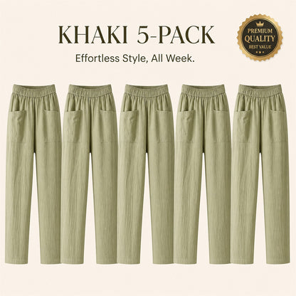 FINAL CLEARANCE - 10-Pack Only $38.99 - Women's Relaxed Elastic-Waist Tapered Pants with Patch Pockets