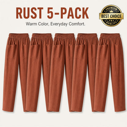 FINAL CLEARANCE - 10-Pack Only $38.99 - Women's Relaxed Elastic-Waist Tapered Pants with Patch Pockets