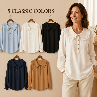 FINAL CLEARANCE - 10-Pack Only $38.99 - Women's Ruffle-Collar Long-Sleeve Button-Placket Blouse