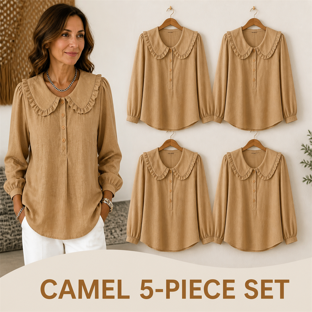 FINAL CLEARANCE - 10-Pack Only $38.99 - Women's Ruffle-Collar Long-Sleeve Button-Placket Blouse