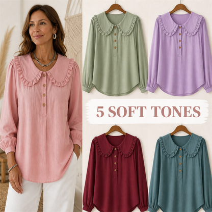FINAL CLEARANCE - 10-Pack Only $38.99 - Women's Ruffle-Collar Long-Sleeve Button-Placket Blouse