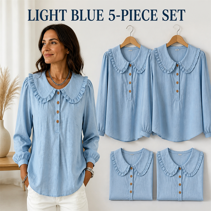FINAL CLEARANCE - 10-Pack Only $38.99 - Women's Ruffle-Collar Long-Sleeve Button-Placket Blouse