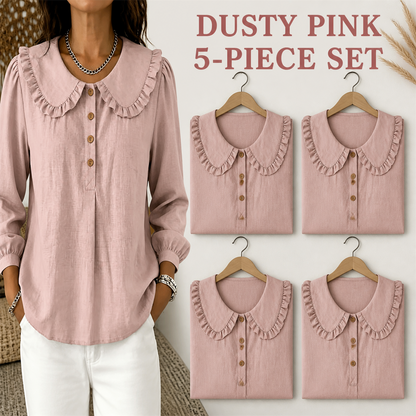 FINAL CLEARANCE - 10-Pack Only $38.99 - Women's Ruffle-Collar Long-Sleeve Button-Placket Blouse
