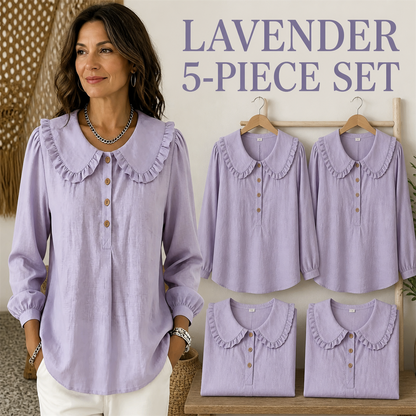 FINAL CLEARANCE - 10-Pack Only $38.99 - Women's Ruffle-Collar Long-Sleeve Button-Placket Blouse