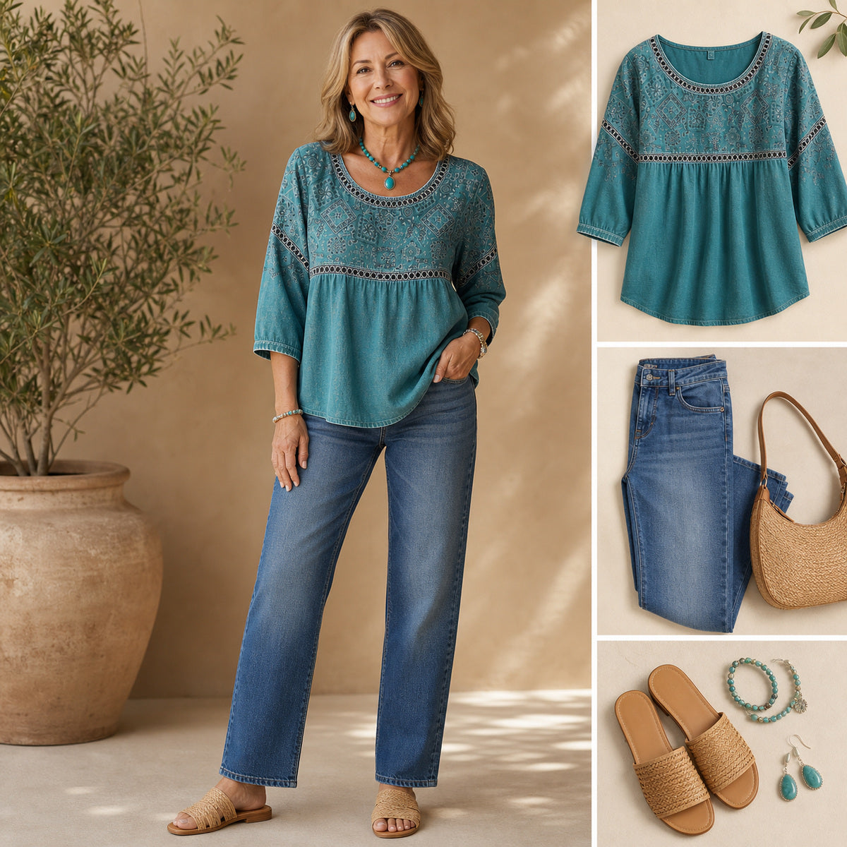 Women's Embroidered V-Neck Boho Blouse