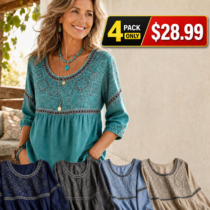 Women's Embroidered V-Neck Boho Blouse