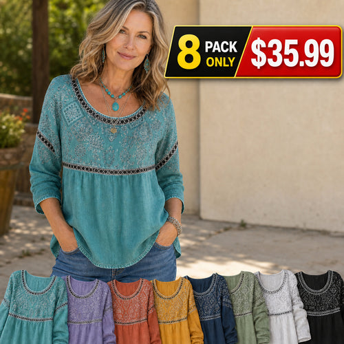 Women's Embroidered V-Neck Boho Blouse