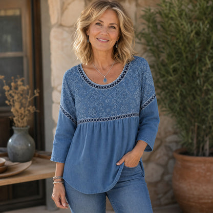 Women's Embroidered V-Neck Boho Blouse