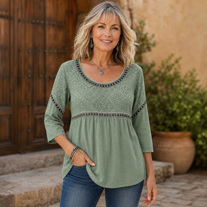 Women's Embroidered V-Neck Boho Blouse