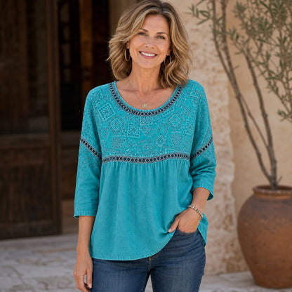 Women's Embroidered V-Neck Boho Blouse