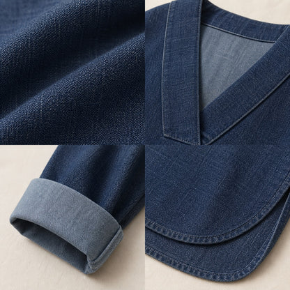 Women's Denim-Look V-Neck Tunic Blouse