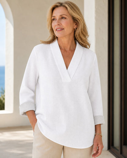 Women's Denim-Look V-Neck Tunic Blouse