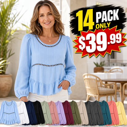 Women's Eyelet Trim Peplum Blouse