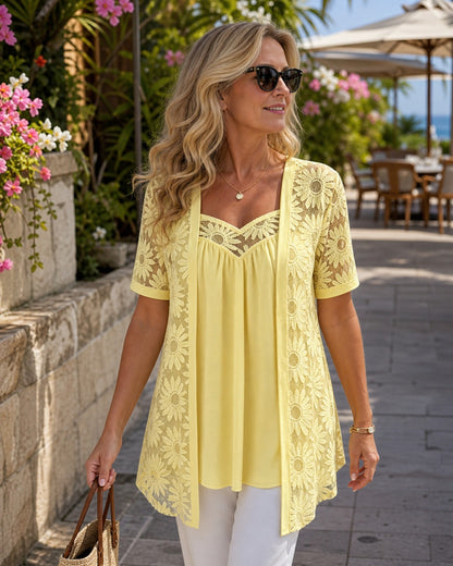Women's Daisy Lace Layered Tunic Top
