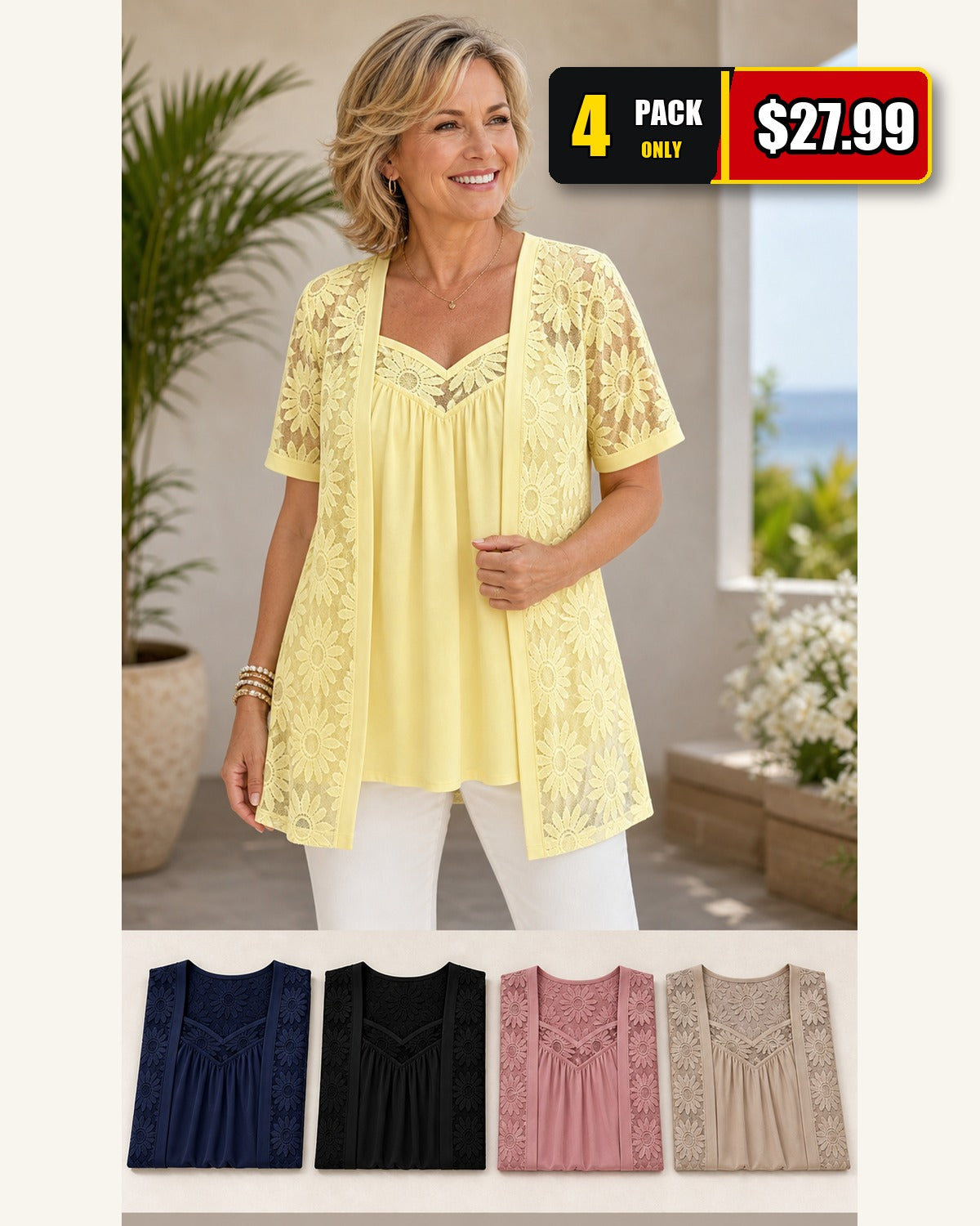 Women's Daisy Lace Layered Tunic Top