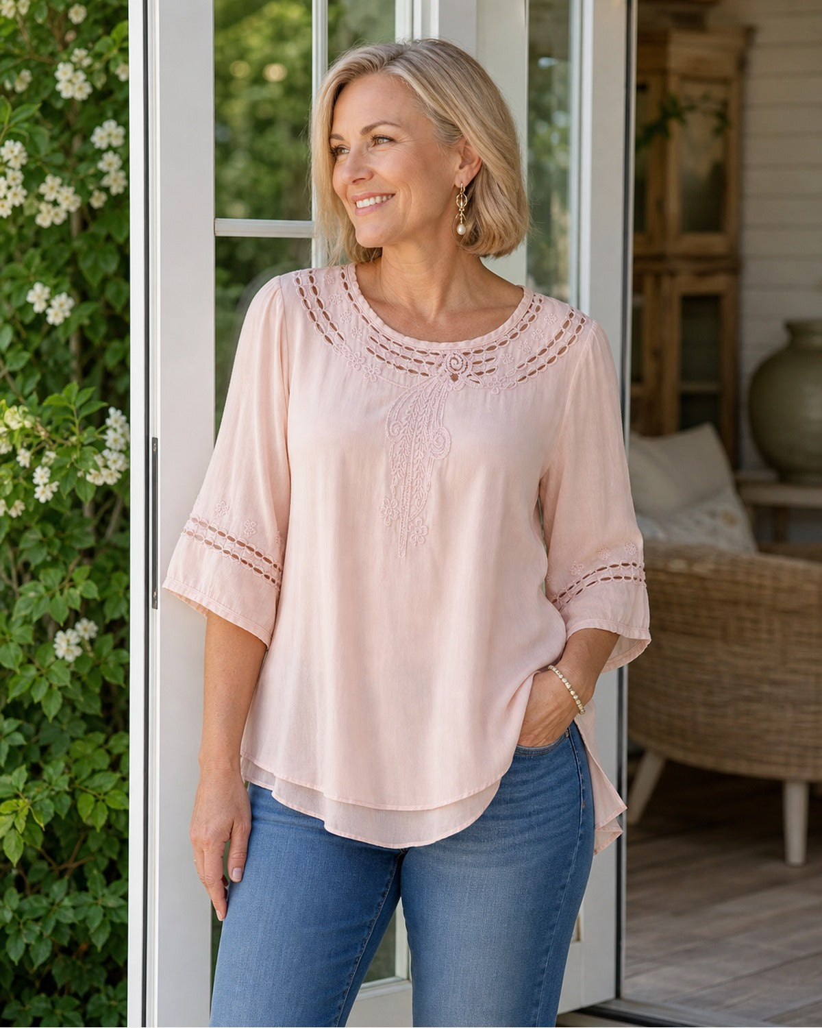 Women's Lightweight Embroidered Tunic Blouse
