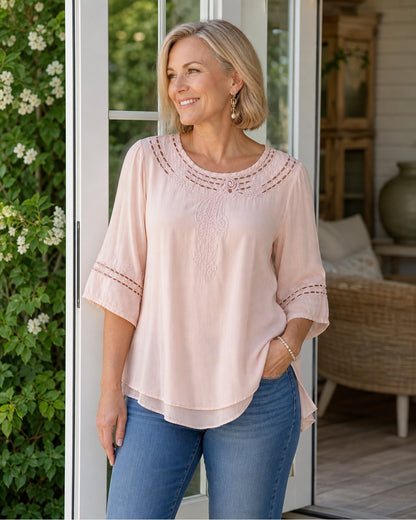 Women's Lightweight Embroidered Tunic Blouse