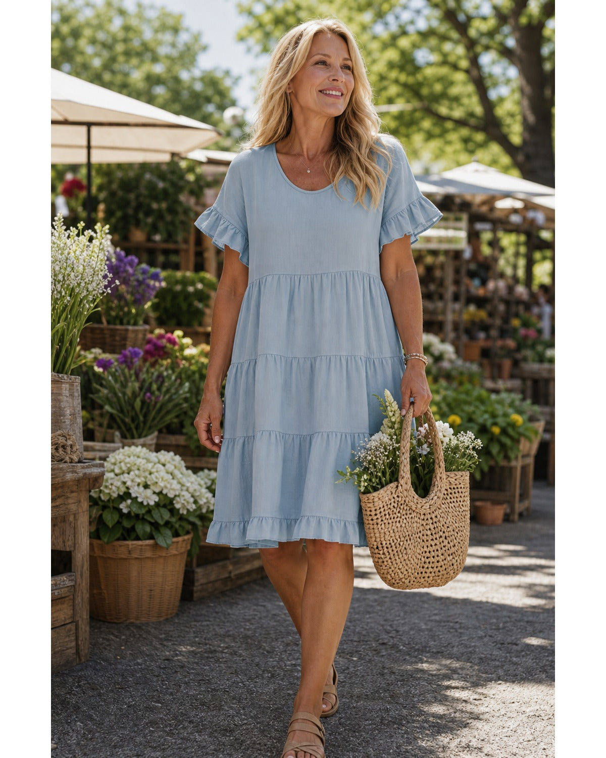 Women's Relaxed Tiered Ruffle Sleeve Summer Dress