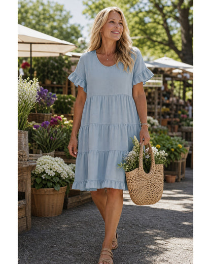 Women's Relaxed Tiered Ruffle Sleeve Summer Dress