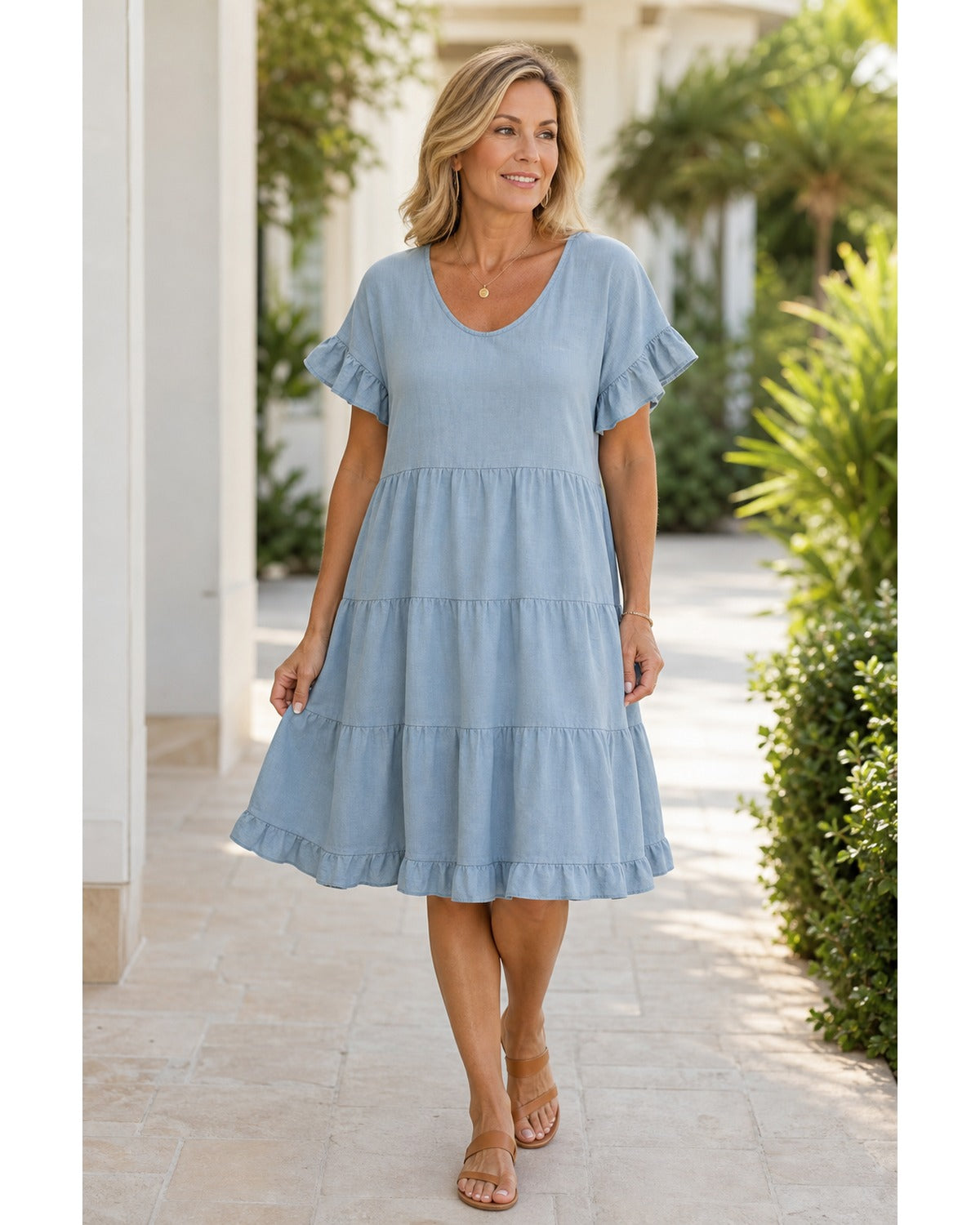 Women's Relaxed Tiered Ruffle Sleeve Summer Dress