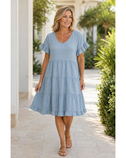 Women's Relaxed Tiered Ruffle Sleeve Summer Dress
