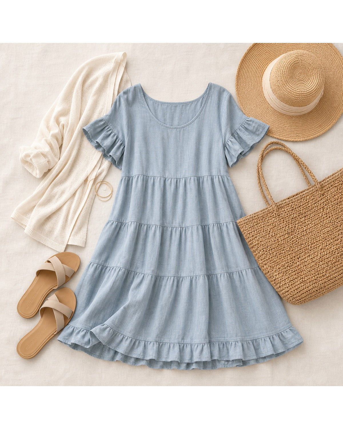 Women's Relaxed Tiered Ruffle Sleeve Summer Dress