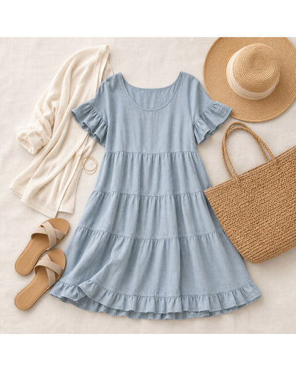 Women's Relaxed Tiered Ruffle Sleeve Summer Dress