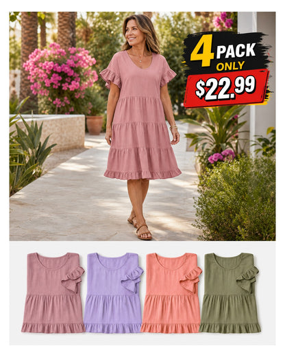 Women's Relaxed Tiered Ruffle Sleeve Summer Dress