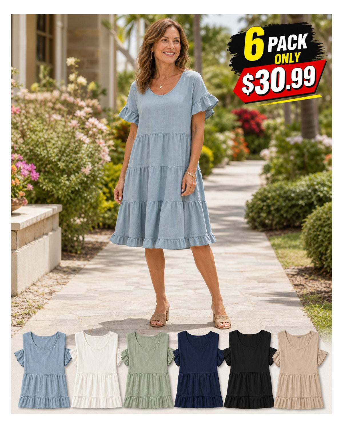 Women's Relaxed Tiered Ruffle Sleeve Summer Dress