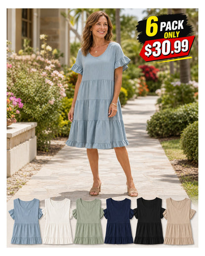 Women's Relaxed Tiered Ruffle Sleeve Summer Dress