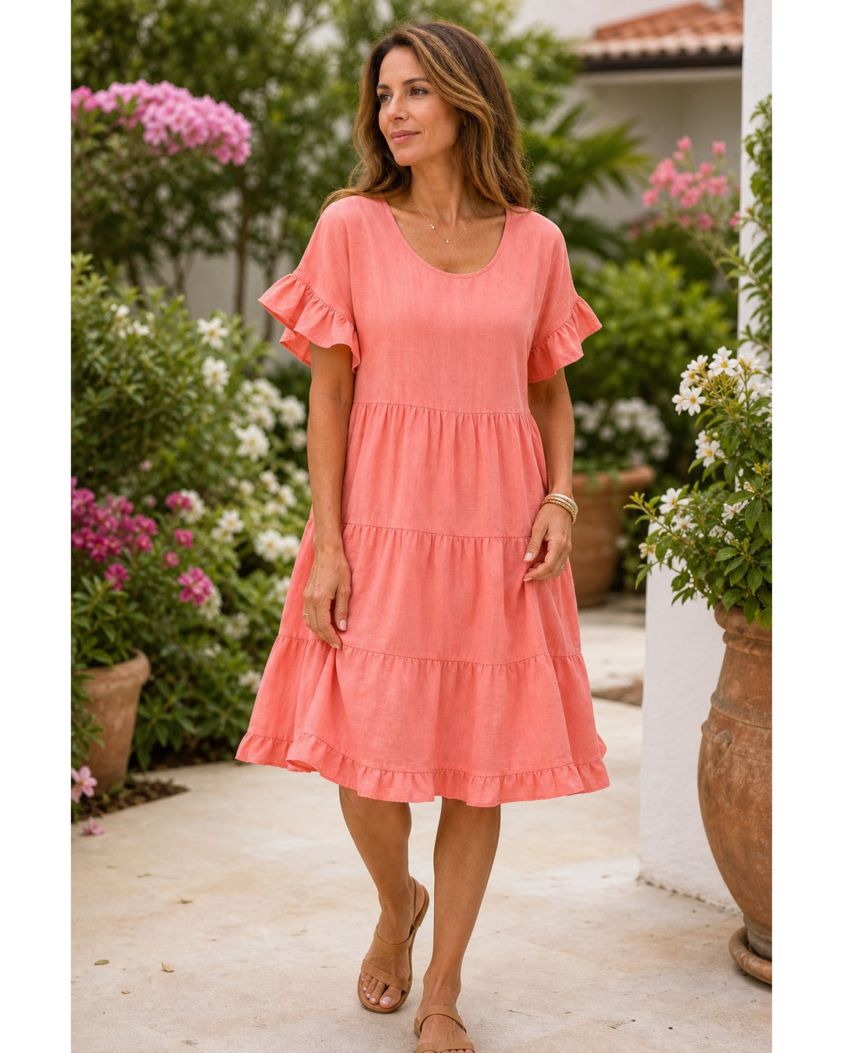 Women's Relaxed Tiered Ruffle Sleeve Summer Dress