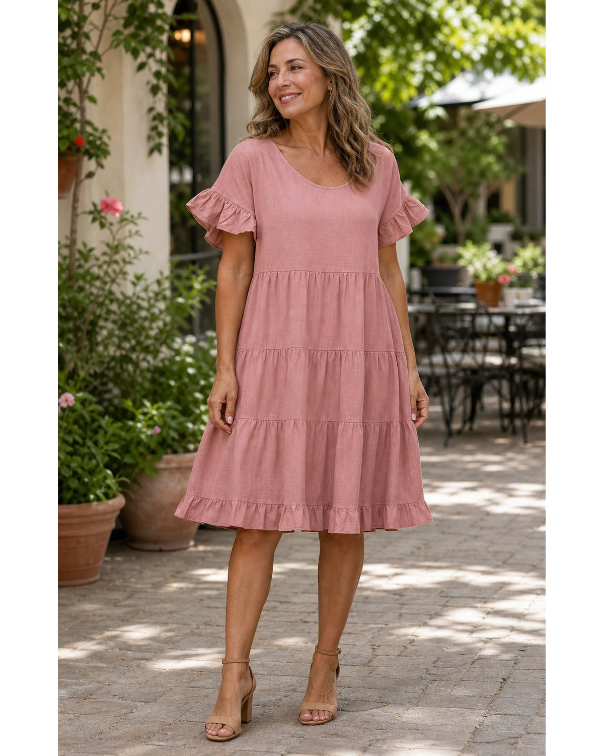 Women's Relaxed Tiered Ruffle Sleeve Summer Dress