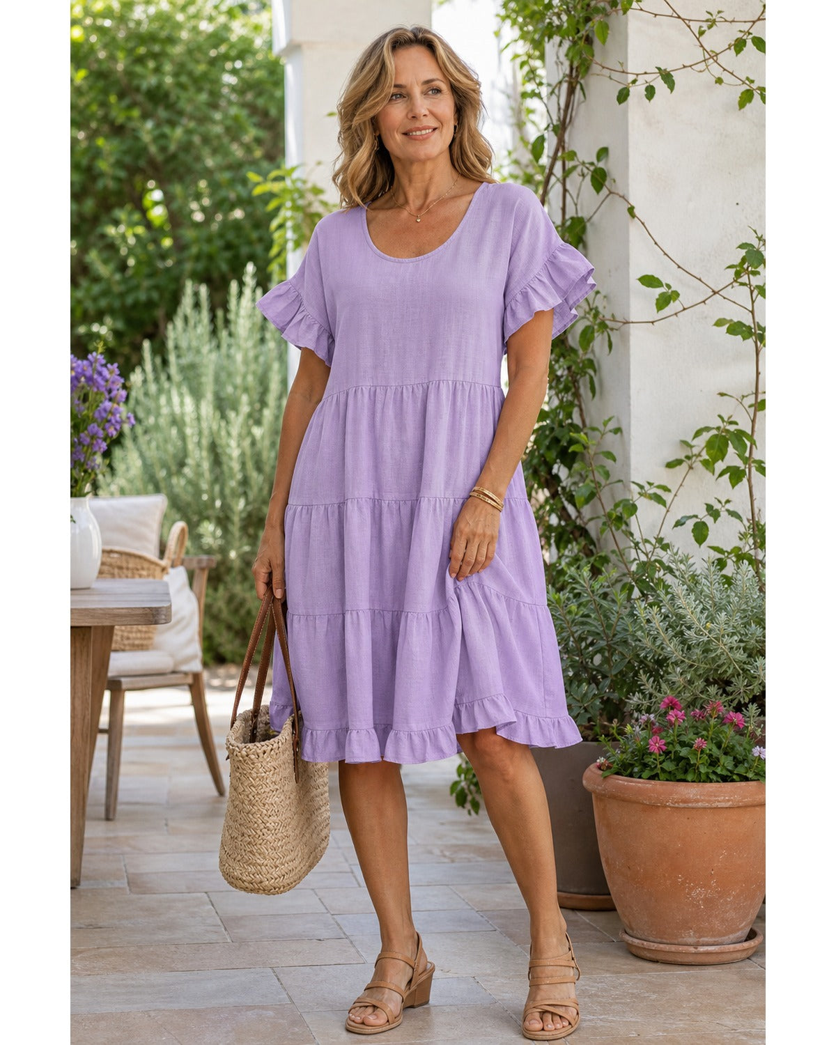 Women's Relaxed Tiered Ruffle Sleeve Summer Dress