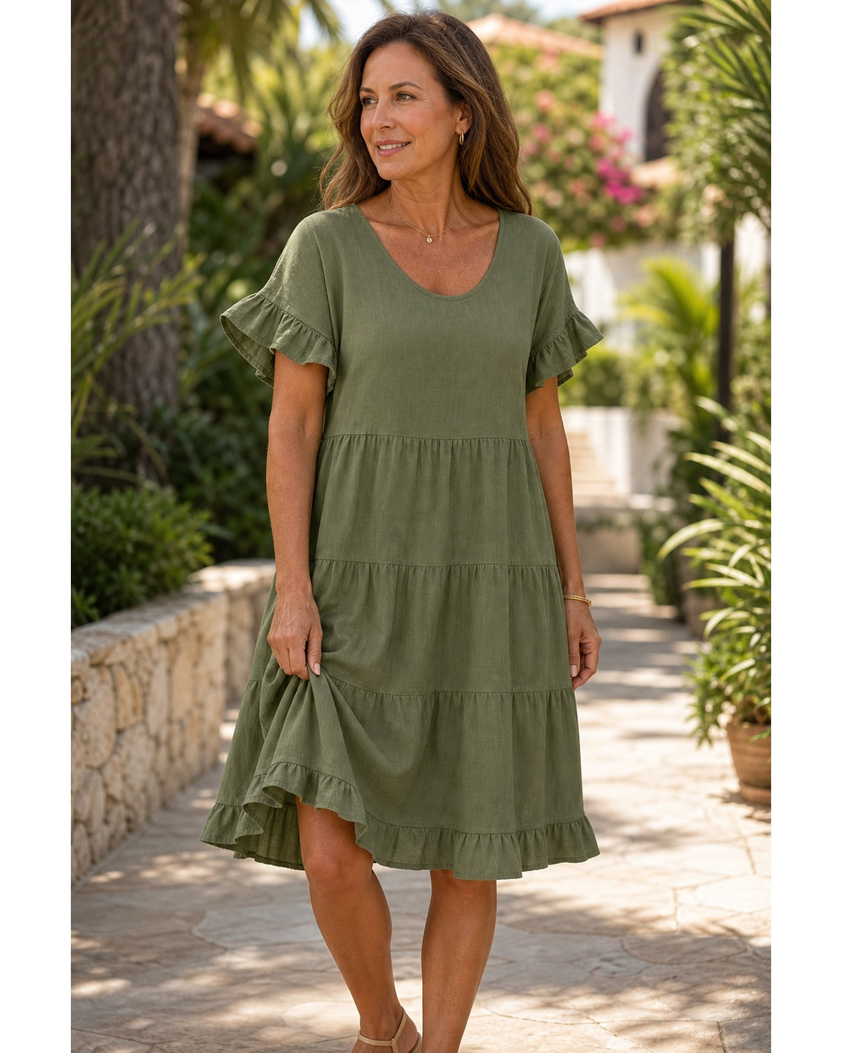 Women's Relaxed Tiered Ruffle Sleeve Summer Dress
