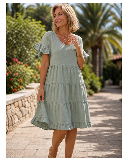 Women's Relaxed Tiered Ruffle Sleeve Summer Dress